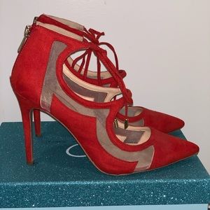 Red Ankle-Tie Pumps